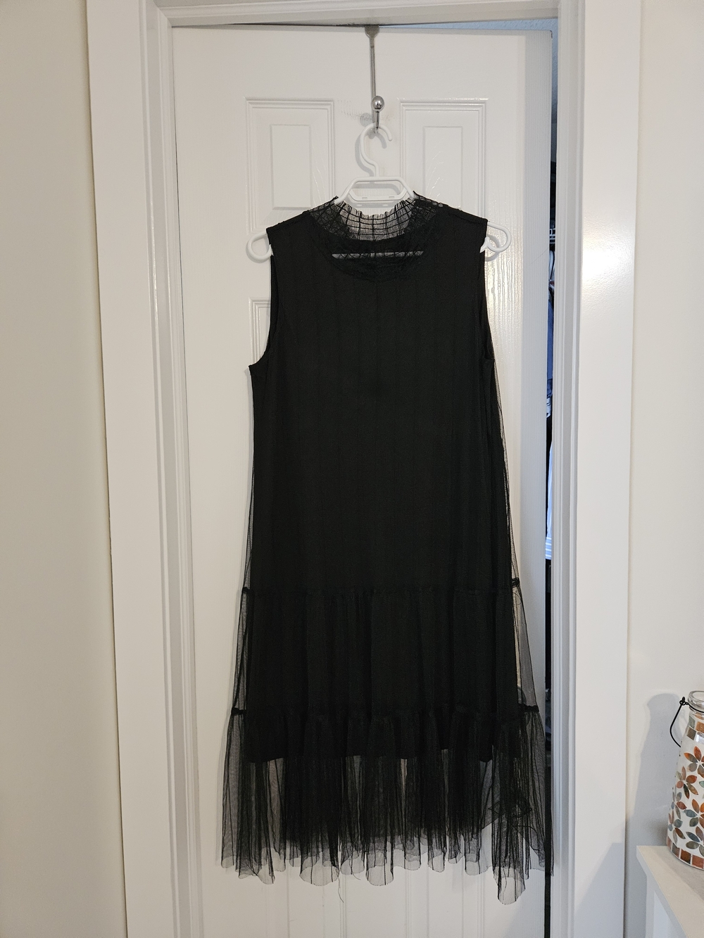 Louo Yao Black Sleeveless Mesh Tiered Midi Dress Size M